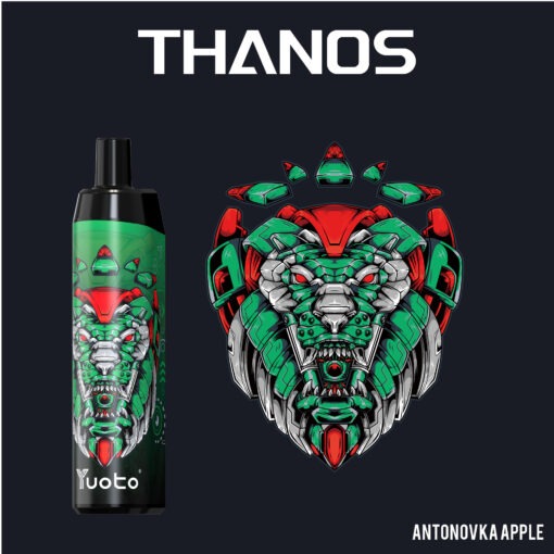Disposable vape device with Antonovka apple flavor artwork