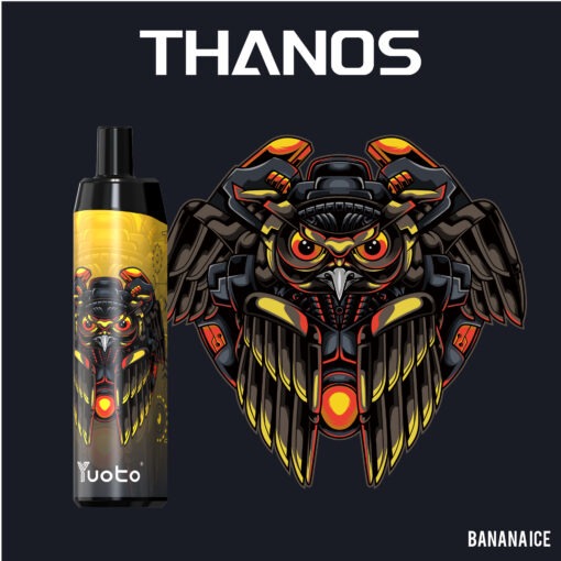 Disposable vape device with banana ice flavor artwork