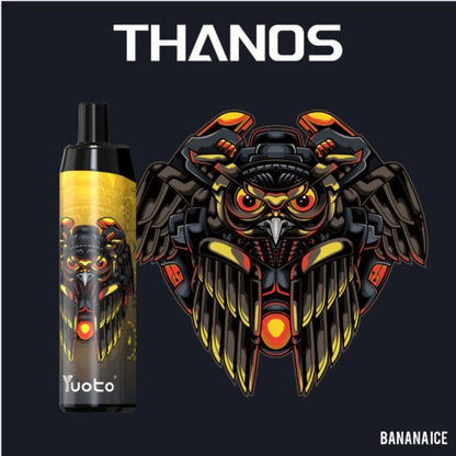 Disposable vape device with banana ice flavor artwork