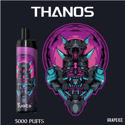 Disposable vape device with grape ice flavor artwork