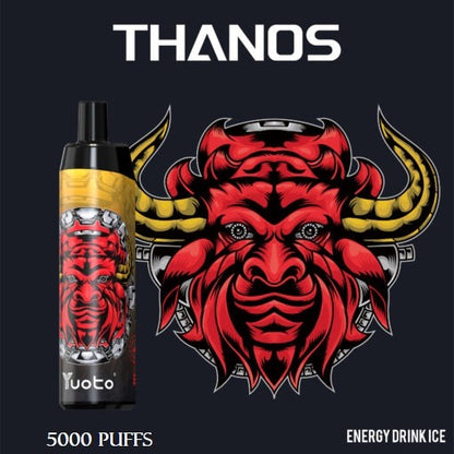 Disposable vape device with energy drink ice flavor artwork