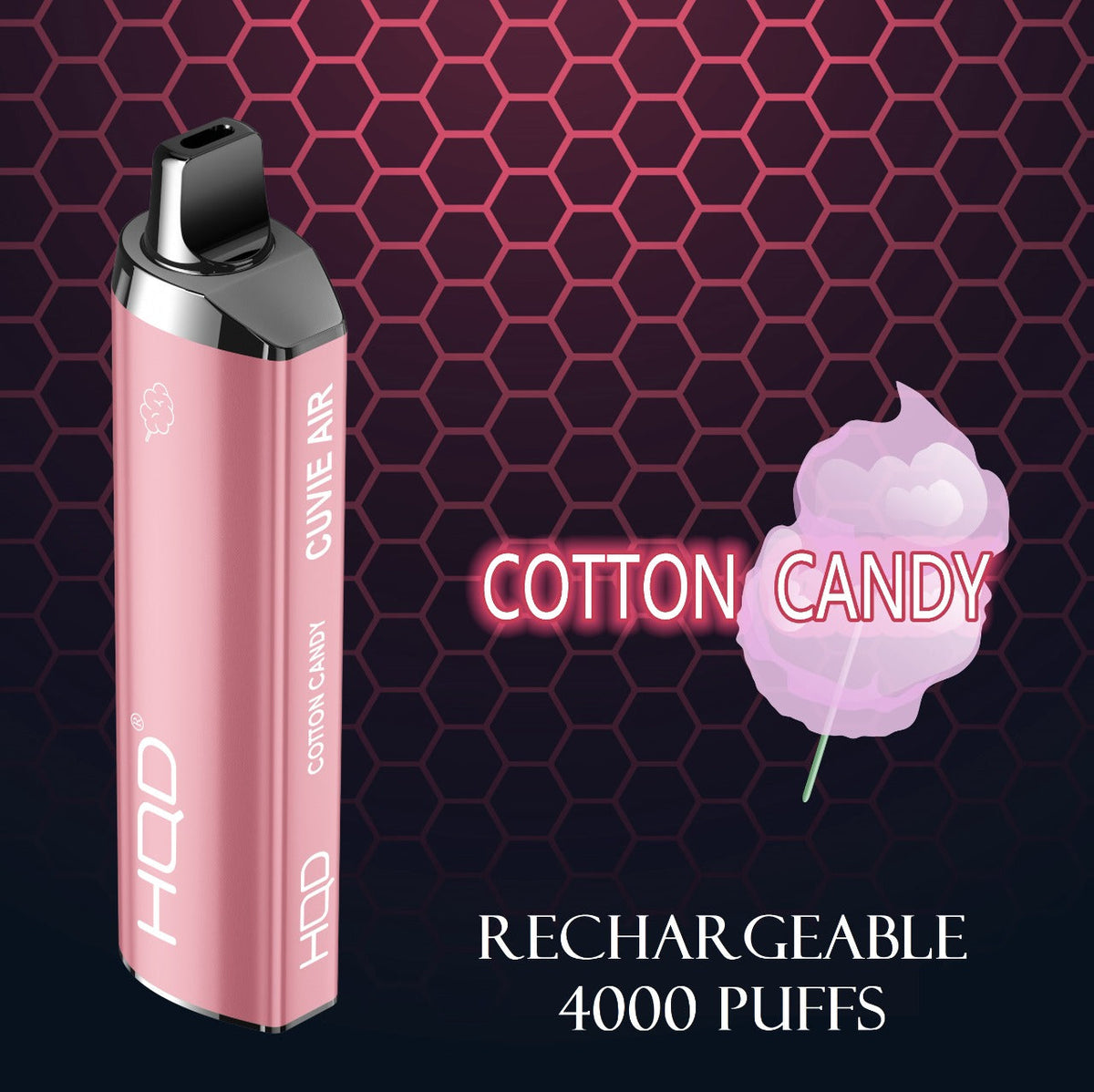 HQD Cuvie Air rechargeable vape, Cotton Candy flavor, 4000 puffs