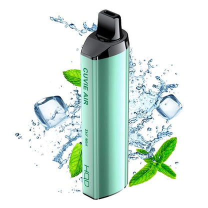Teal rechargeable disposable vape with black mouthpiece, mint leaves and water splash.