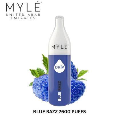 Myle disposable vape device with Blue Razz flavor cartridge