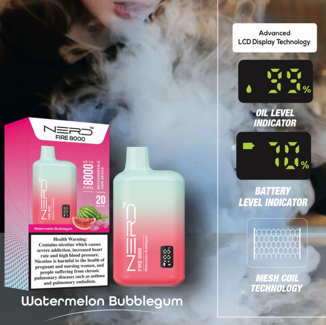 Mint disposable vape with LCD display, 8000 puffs, Watermelon Bubblegum flavor
