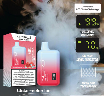 Light blue disposable vape with LCD display, 8000 puffs, Watermelon Ice flavor