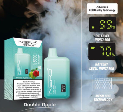 Teal disposable vape with LCD display, 8000 puffs, Double Apple flavor