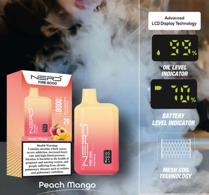 Disposable vape device with LCD screen, peach mango pink-orange body and box