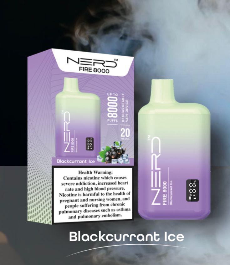 Disposable vape device with LCD screen, blackcurrant ice light purple body and box