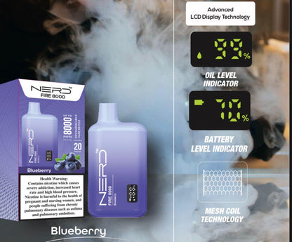 Disposable vape device with LCD screen, blueberry light purple body and box