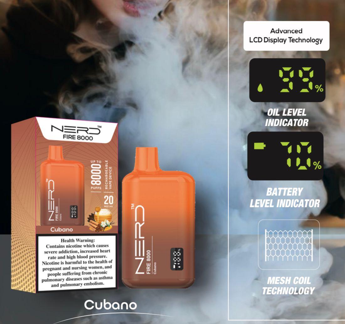 Disposable vape device with LCD screen, cubano orange body and box
