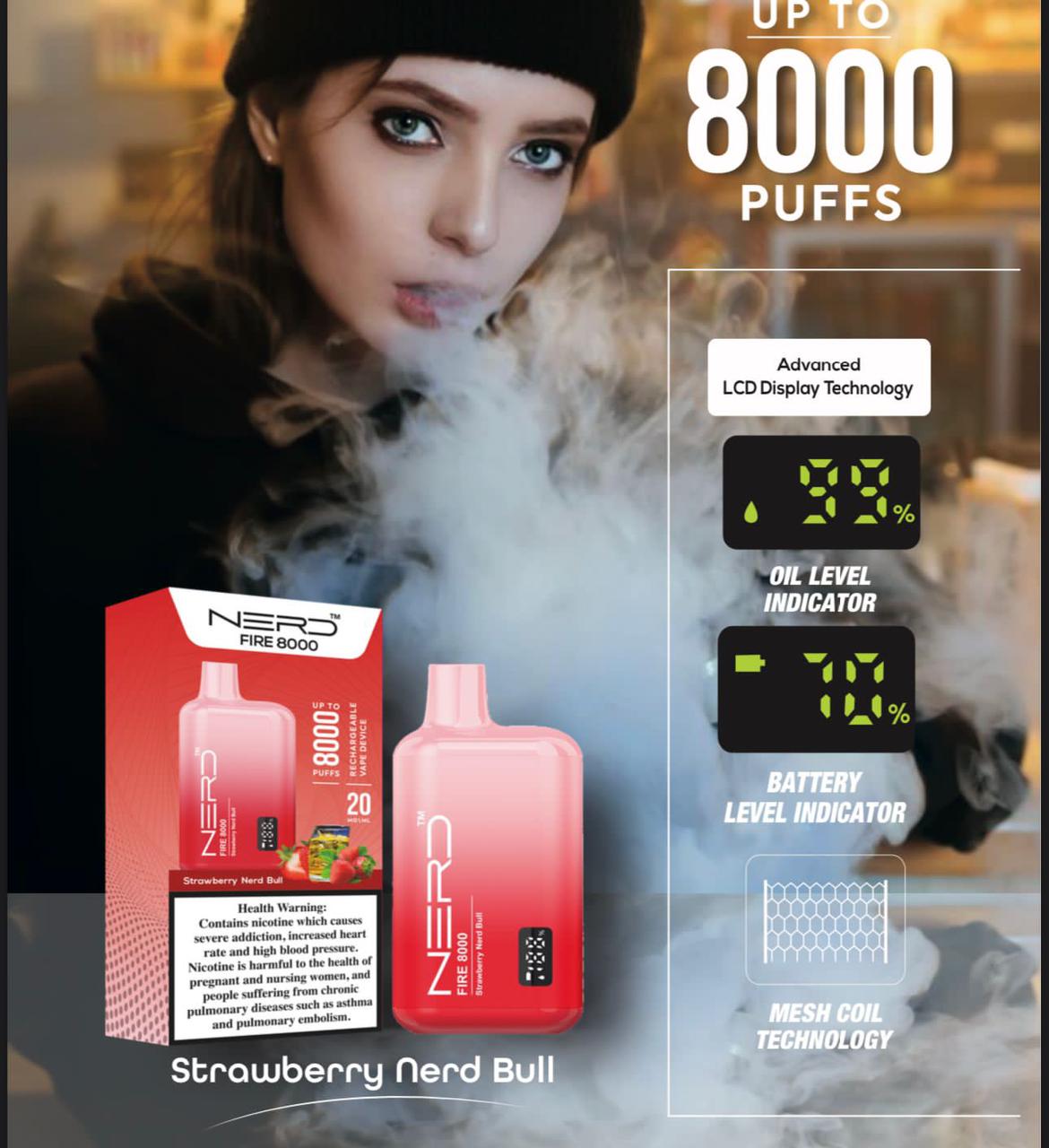 Pink disposable vape with LCD display, 8000 puffs