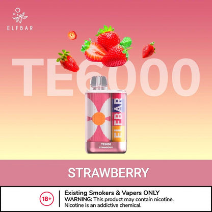 Disposable vape with STRAWBERRY flavor, red device with strawberry artwork and label