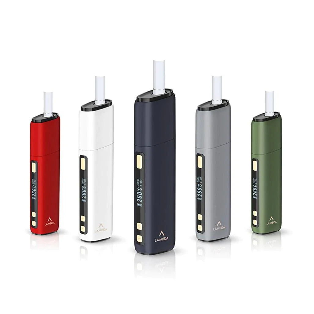 Heat stick CC device shown in red, white, dark, gray, and green color variants