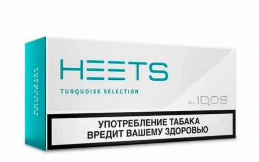 IQOS HEETS Turquoise selection tobacco sticks box, turquoise and white packaging