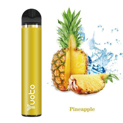 YUOTO disposable vape device in gold and black with mouthpiece cap.