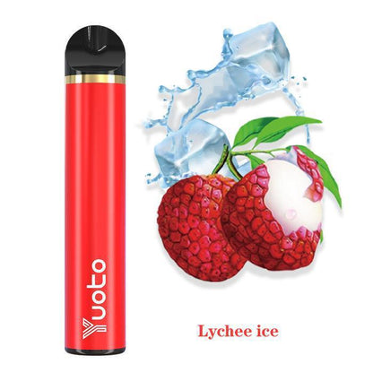 YUOTO disposable vape device in red and black with mouthpiece cap.