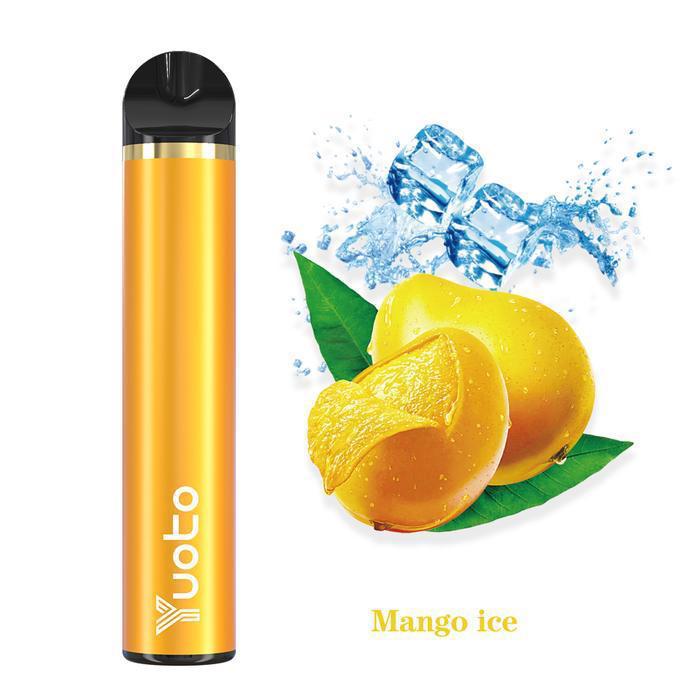 YUOTO disposable vape device in amber and black with mouthpiece cap.
