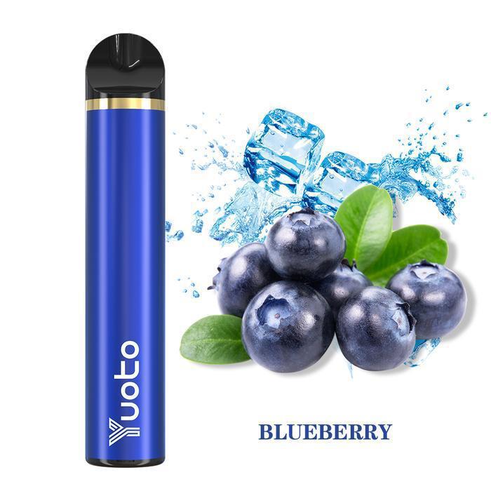 YUOTO disposable vape device in blue and black with mouthpiece cap.