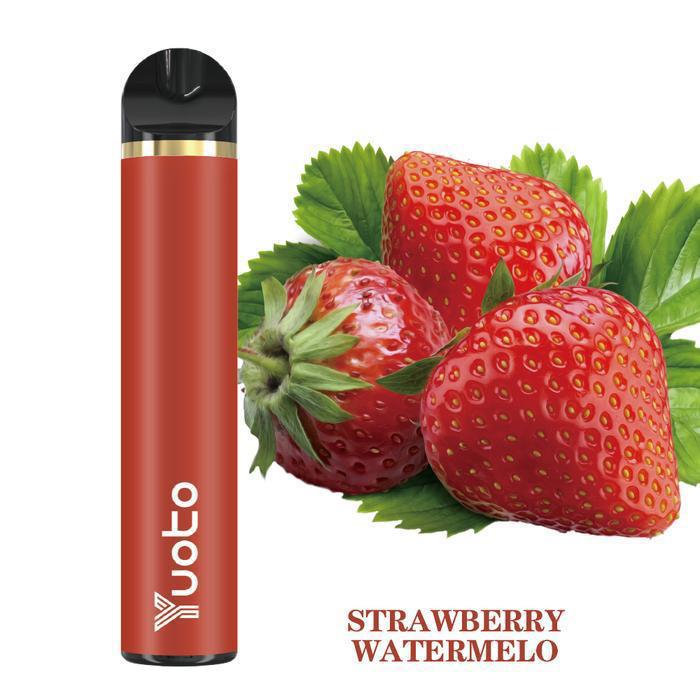 Disposable vape device in red with strawberry watermelon flavor graphic.