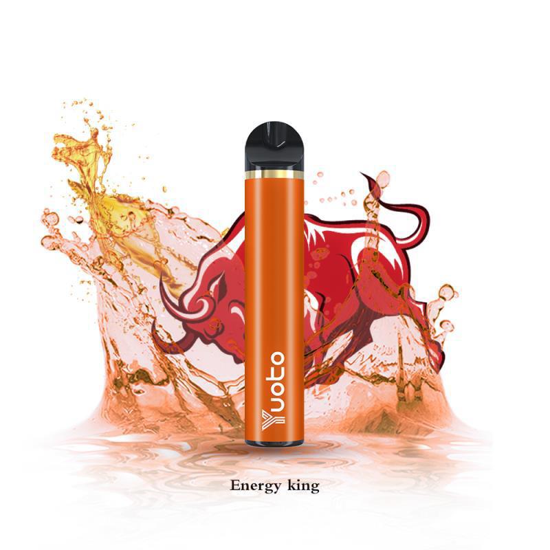 Disposable vape pen in orange with gold trim, Energy king flavor