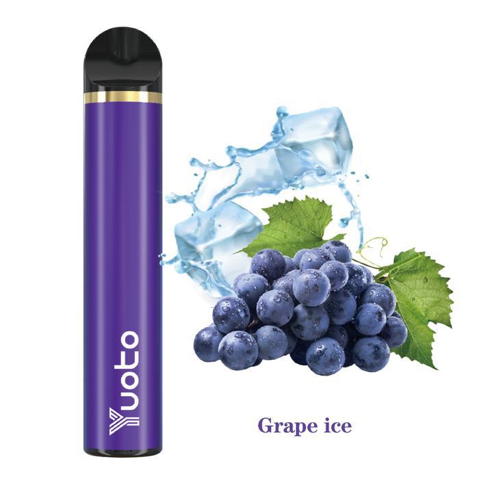 Disposable vape pen in purple with gold trim, Grape ice flavor